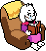Toriel sitting in her chair while holding a book.